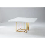 Square White Lacquer Tabletop with Medal Base - Image 3