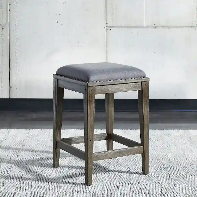 9280823885983_556977 Sonoma Road Weathered Beaten Bark Antique Pewter Metal Upholstered Console Stool - 17x17x26 - Image 1