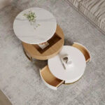 Round Coffee Table White with Storage Lift-Top Wood Coffee Table Lifts up with Rotatable Drawers White Natural - Image 2