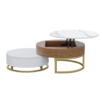 Round Coffee Table White with Storage Lift-Top Wood Coffee Table Lifts up with Rotatable Drawers White Natural - Image 3