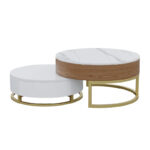 Round Coffee Table White with Storage Lift-Top Wood Coffee Table Lifts up with Rotatable Drawers White Natural - Image 5
