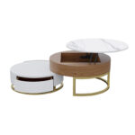 Round Coffee Table White with Storage Lift-Top Wood Coffee Table Lifts up with Rotatable Drawers White Natural - Image 6