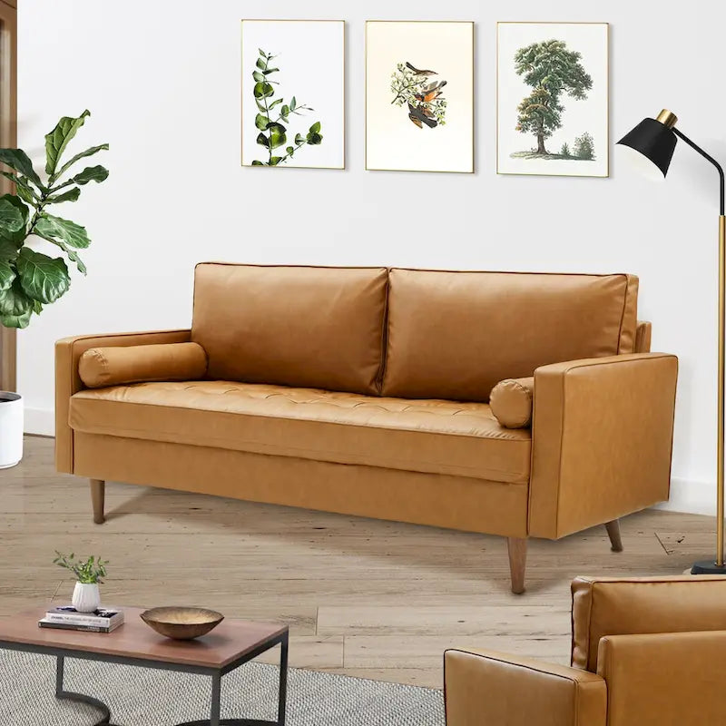 9283366060191_454997 Turner Modern Tan Leather Upholstered Sofa - Image 1