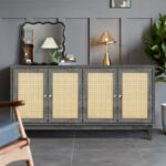 Modern Accent Storage Cabinet Sideboard Wooden Cabinet Console Table with 4 Doors and Adjustable Shelves - Image 14