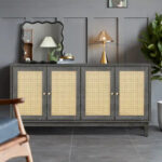 Modern Accent Storage Cabinet Sideboard Wooden Cabinet Console Table with 4 Doors and Adjustable Shelves - Image 2