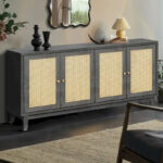 Modern Accent Storage Cabinet Sideboard Wooden Cabinet Console Table with 4 Doors and Adjustable Shelves - Image 8