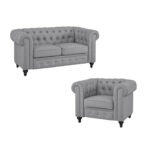 Chesterfield Elegance Collection: Loveseat and Accent Chair with Rolled Arms for Living Room, Office, Reception - Image 10
