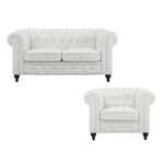 Chesterfield Elegance Collection: Loveseat and Accent Chair with Rolled Arms for Living Room, Office, Reception - Image 6