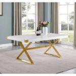 D440-3 Dining Table with Smooth White Lacquer Wood Top Dining Table