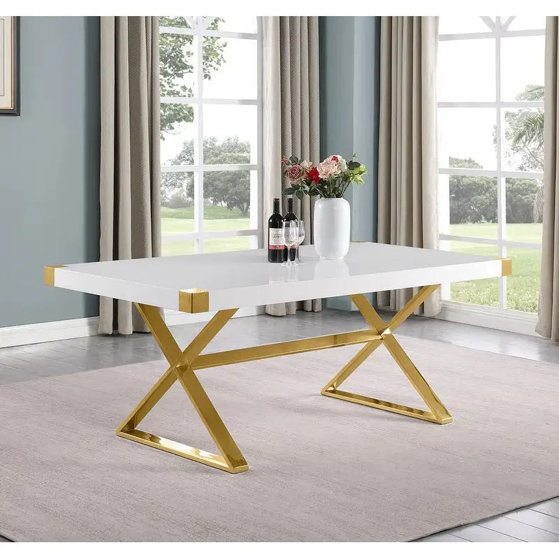 9283852075167_557610 D440-3 Dining Table with Smooth White Lacquer Wood Top Dining Table - Image 1
