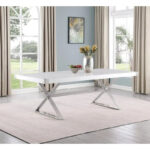 D440-3 Dining Table with Smooth White Lacquer Wood Top Dining Table - Image 3