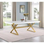D440-3 Dining Table with Smooth White Lacquer Wood Top Dining Table - Image 7