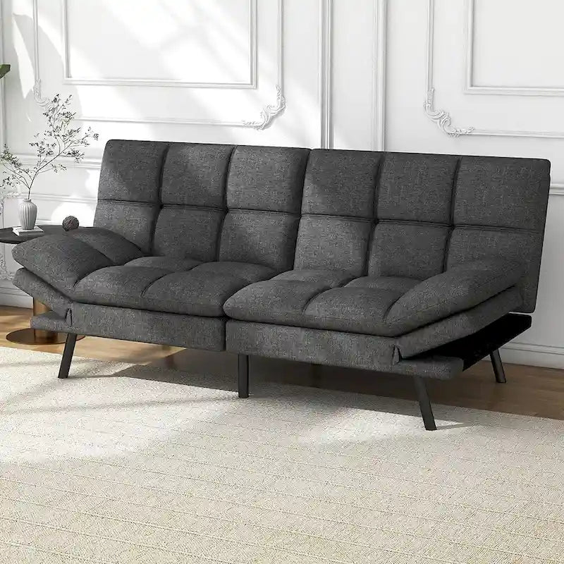 9283972202655_557231 Modern Linen Futon with Memory Foam and Adjustable Armrests - Image 1