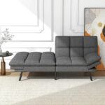 Modern Linen Futon with Memory Foam and Adjustable Armrests - Image 8