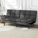 Modern Linen Futon with Memory Foam and Adjustable Armrests - Image 9
