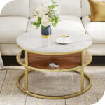 Round Lift Top Extendable Frame Coffee Table with Hide Storage - Image 2