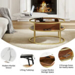 Round Lift Top Extendable Frame Coffee Table with Hide Storage - Image 6
