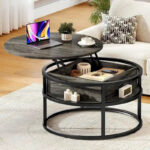 Round Lift Top Extendable Frame Coffee Table with Hide Storage - Image 8