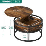 Round Lift Top Extendable Frame Coffee Table with Hide Storage - Image 18