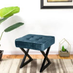 Textured Velvet Ottoman Vanity Stool 18X18X17 - Image 10