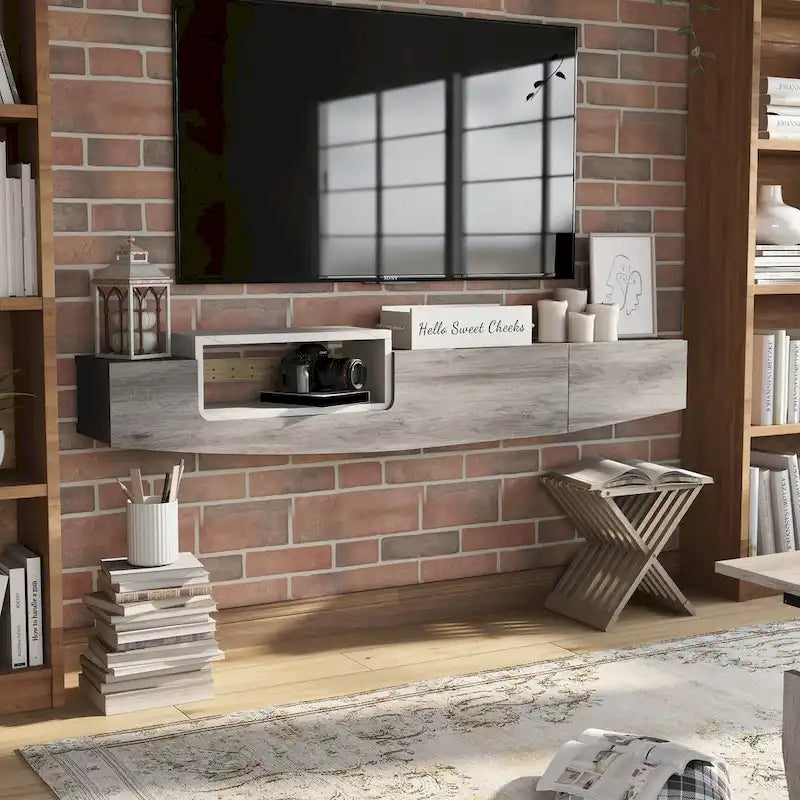 9284305453215_553398 Contemporary 63-inch 1-Shelf Floating TV Console with Drawer and Lift-top Storage by - Image 1