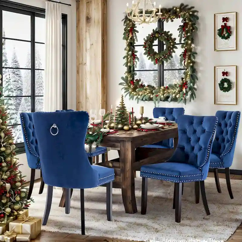 9284412571807_556178 Dining Chairs Set of 6, Luxury Upholstered Velvet Kitchen Chairs Side Chair with Padded Seat Back and Solid Wood Legs - N/A - Image 1