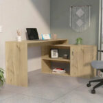 Dallas L-Shaped Home Office Desk, Two Shelves, Single Door Cabinet