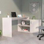 Dallas L-Shaped Home Office Desk, Two Shelves, Single Door Cabinet - Image 2