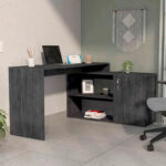 Dallas L-Shaped Home Office Desk, Two Shelves, Single Door Cabinet - Image 4