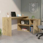Dallas L-Shaped Home Office Desk, Two Shelves, Single Door Cabinet - Image 8