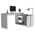 Dallas L-Shaped Home Office Desk, Two Shelves, Single Door Cabinet - Image 20