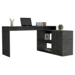 Dallas L-Shaped Home Office Desk, Two Shelves, Single Door Cabinet - Image 25