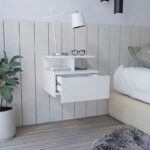 Adele Floating Nightstand with Open Shelf, Drawer, White - Image 2
