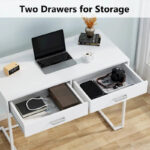 40 Inches Computer Desk White and Gold Desk with 2 Drawers - Image 5