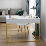 40 Inches Computer Desk White and Gold Desk with 2 Drawers - Image 10