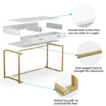 40 Inches Computer Desk White and Gold Desk with 2 Drawers - Image 14