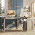 Farmhouse L Shaped Home Office Computer Desk with Storage Cabinet - Image 37