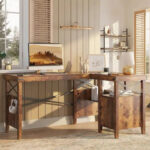 Farmhouse L Shaped Home Office Computer Desk with Storage Cabinet - Image 3
