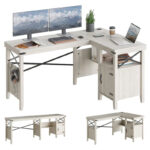 Farmhouse L Shaped Home Office Computer Desk with Storage Cabinet - Image 12