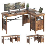 Farmhouse L Shaped Home Office Computer Desk with Storage Cabinet - Image 18