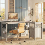 Farmhouse L Shaped Home Office Computer Desk with Storage Cabinet - Image 27