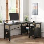 Farmhouse L Shaped Home Office Computer Desk with Storage Cabinet - Image 31