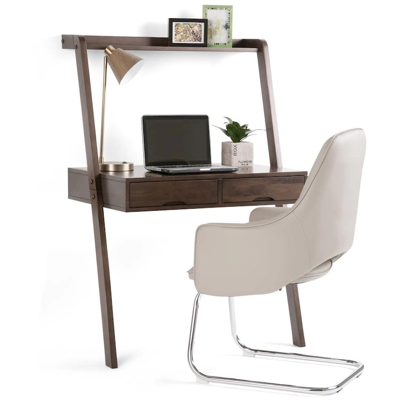 9285512331423_555695 Solid Wood Contemporary 36 inch Wide Modern Leaning Desk in Warm Walnut Brown - Image 1