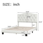 Full Size Linen Upholstered Platform Bed with Saddle Curved Headboard and Diamond Tufted Details,Beige - Image 3