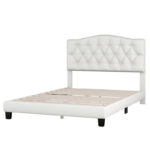 Full Size Linen Upholstered Platform Bed with Saddle Curved Headboard and Diamond Tufted Details,Beige - Image 5