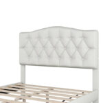 Full Size Linen Upholstered Platform Bed with Saddle Curved Headboard and Diamond Tufted Details,Beige - Image 6