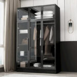 Glass Door Wardrobe Armoire Storage Closet with Light Display Cabinet - Image 3