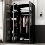 Glass Door Wardrobe Armoire Storage Closet with Light Display Cabinet - Image 5