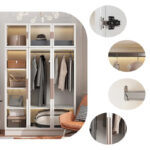 Glass Door Wardrobe Armoire Storage Closet with Light Display Cabinet - Image 30