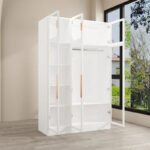 Glass Door Wardrobe Armoire Storage Closet with Light Display Cabinet - Image 34